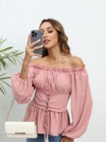 Wholesale Off-Shoulder Tie Puff Sleeve Blouse