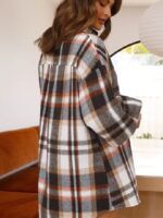 Wholesale Plaid Balloon Sleeve Oversized Shirt