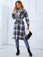 Wholesale Plaid Lapel Button Long Jacket