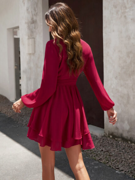 Wholesale Plain V-Neck Ruffle Mini Dress