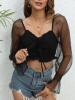 Wholesale Polka Dot Mesh Sexy Cropped Blouse