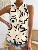 Wholesale Printed Lapel Button Sleeveless Vest