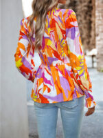 Wholesale Printed Round Neck Ruffle Sleeve Blouse