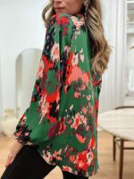 Wholesale Printed V Neck Balloon Long Sleeve Blouse