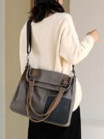 Wholesale Retro Color Block Large Capacity Shoulder Bag