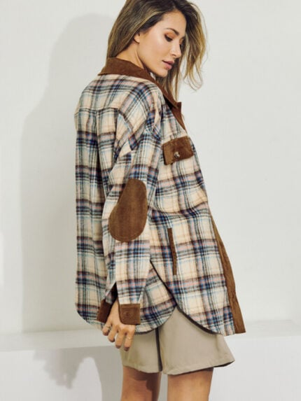 Wholesale Retro Contrast Plaid Lapel Jacket