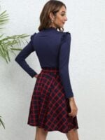 Wholesale Retro Plaid Stitching High Waist Dress