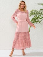 Wholesale Round Neck Lace Panel Maxi Dress