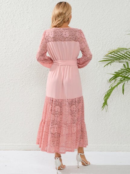 Wholesale Round Neck Lace Panel Maxi Dress