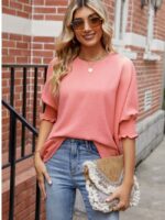 Wholesale Round Neck Long Sleeve Solid Color Top