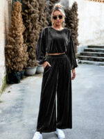 Wholesale Round Neck Loose Velvet Two Piece Set