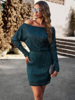 Wholesale Sequin Off Shoulder Pack Hip Dress