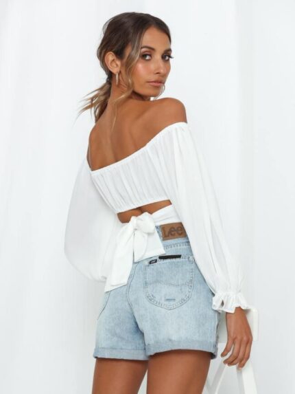 Wholesale Sexy Cropped Ruffle Sleeve Blouse