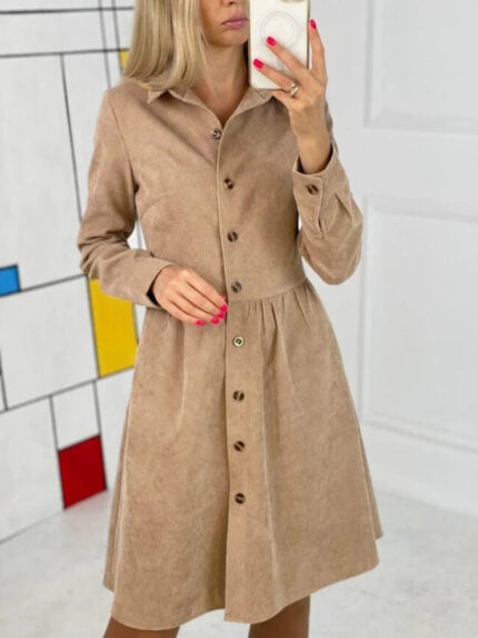 Wholesale Solid Collar Corduroy Shirt Dress