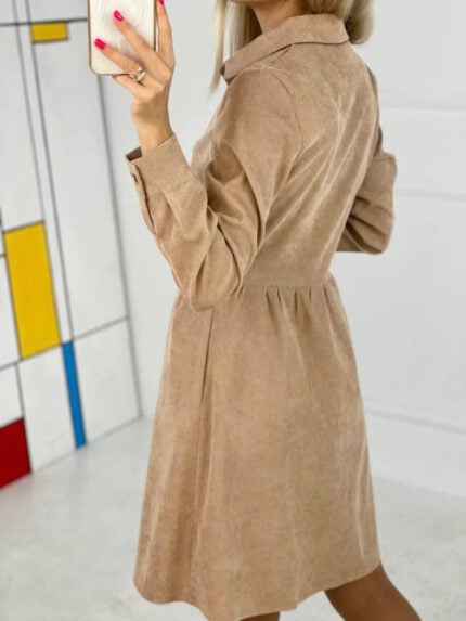 Wholesale Solid Collar Corduroy Shirt Dress