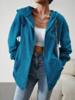 Wholesale Solid Color Casual Zip Hooded Jacket