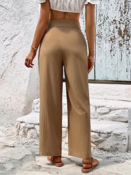 Wholesale Solid Color High Waist Straight Leg Pants