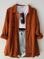 Wholesale Solid Color Lapel Button Loose Shirt