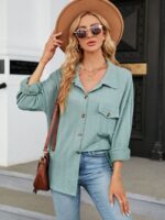 Wholesale Solid Color Lapel Button Pocket Shirt