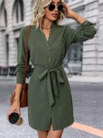 Wholesale Solid Color Long Sleeve Shirt Dress