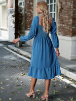 Wholesale Solid Color Square Neck Puff Sleeve Dress