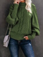 Wholesale Solid Color Turtleneck Twist-Knit Sweater