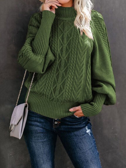 Wholesale Solid Color Turtleneck Twist-Knit Sweater