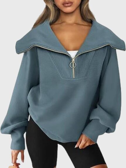 Wholesale Solid Color Zipper Long Sleeve Sweatshirt