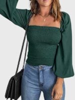 Wholesale Square Neck Balloon Sleeve Blouse