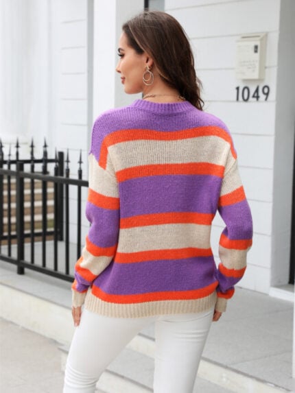 Wholesale Striped Crewneck Long Sleeve Sweater