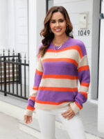 Wholesale Striped Crewneck Long Sleeve Sweater