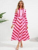 Wholesale Striped Lapel Button Shirt Dress