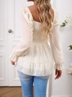 Wholesale Striped Mesh Ruffle Sleeve Square Neck Blouse