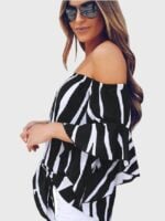 Wholesale Striped Off Shoulder Loose Chiffon Shirt