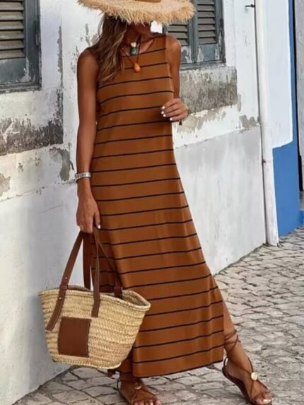 Wholesale Striped Slit Casual Sleeveless Dress