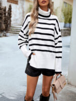 Wholesale Striped Turtleneck Loose Sweater