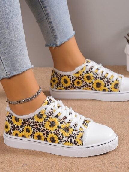 Wholesale Sunflower Leopard Print Casual Canvas Shoes