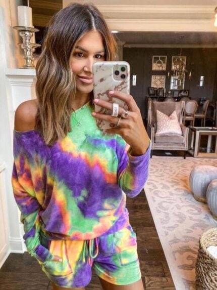 Wholesale Tie-Dye Off-The-Shoulder Casual Two-Piece Suit