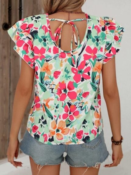 Wholesale Trendy Floral Print Short Sleeve Blouse