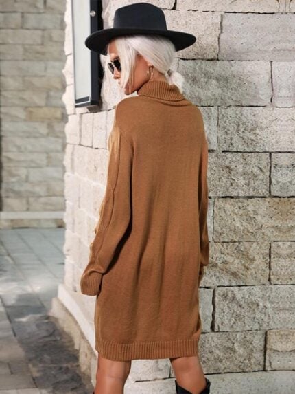 Wholesale Turtleneck Long Sleeve Knitted Sweater Dress