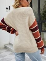 Wholesale V-Neck Color Block Balloon Sleeve Sweater