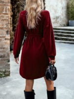 Wholesale V Neck Curved Hem Long Sleeve Dress