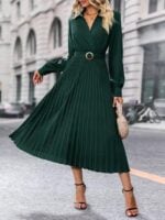 Wholesale V-Neck High Waist Pleated Dress