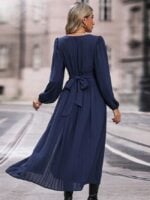 Wholesale V Neck High Waist Puff Sleeve Dress