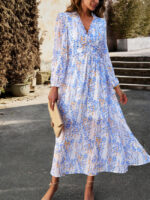 Wholesale V-Neck Long Sleeved Elegant Chiffon Dress