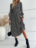 Wholesale V Neck Polka Dot Ruffle Sleeve Dress