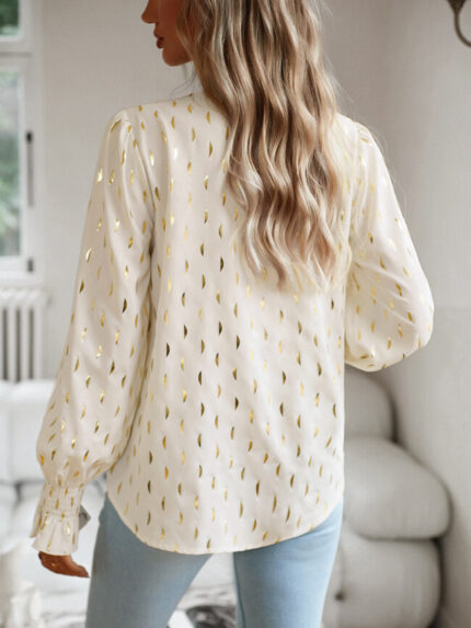 Wholesale V Neck Ruffle Sleeve Printed Blouse