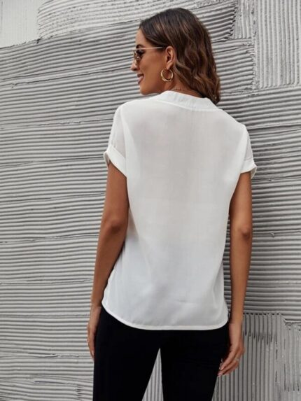 Wholesale V Neck Short Sleeve Casual Blouse