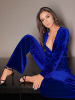 Wholesale V-Neck Tie Sexy Velvet Loungewear Set