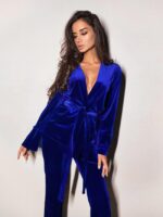 Wholesale V-Neck Tie Sexy Velvet Loungewear Set